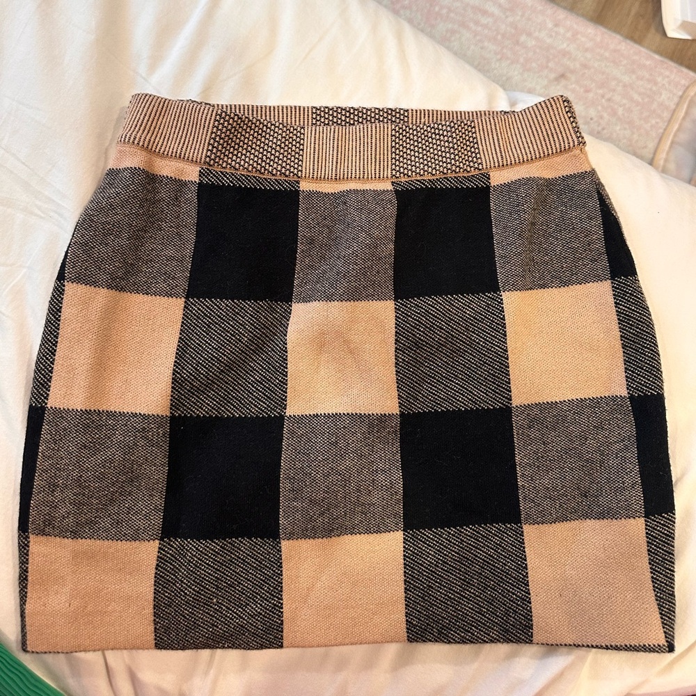 English Factory Black and Tan Checkered Pencil Skirt